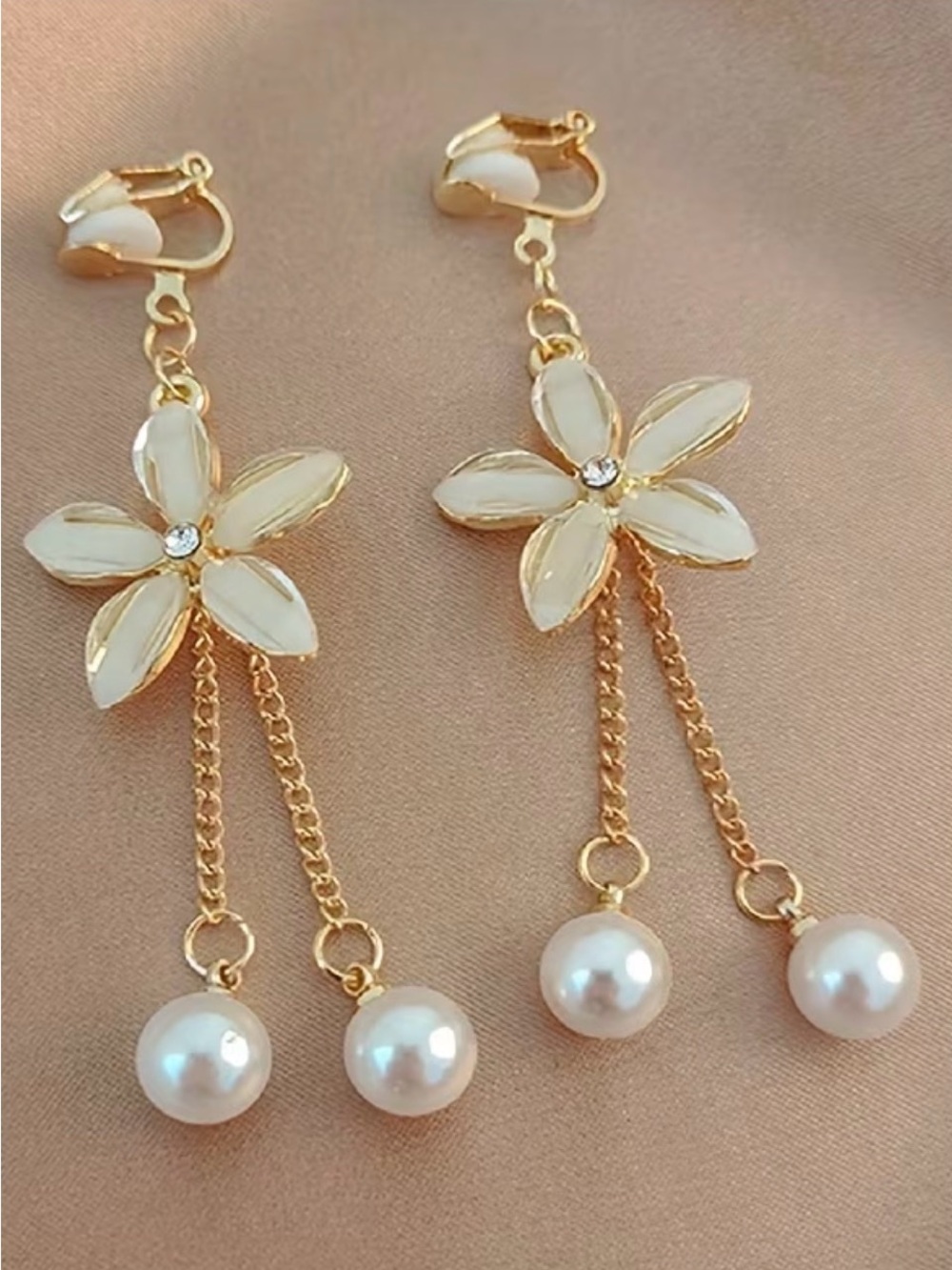 Floral Pearl Drop Earrings - Gold & Cream